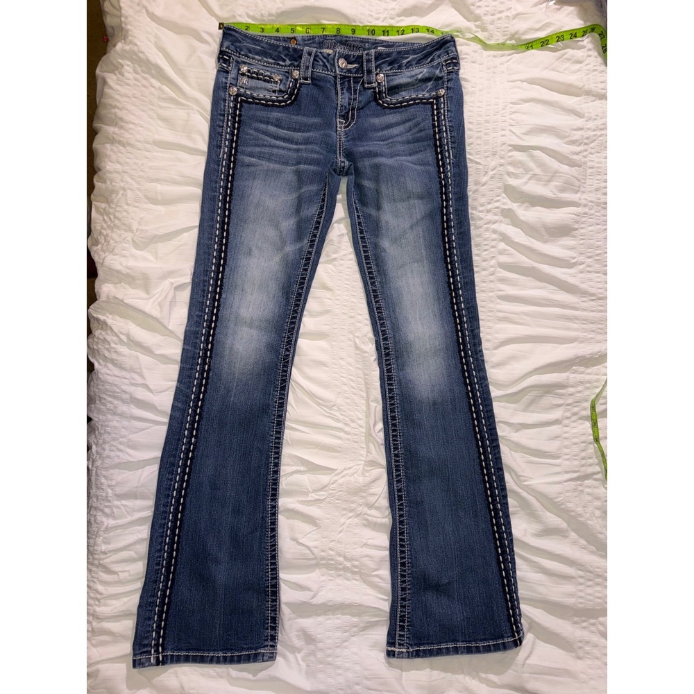 Miss Me JE5545B2L Bootcut Jeans Medium Rhinestone Whipstitch Womens 28 T05-21